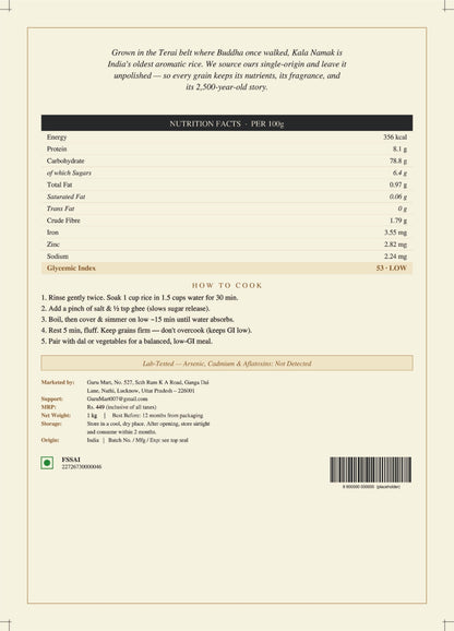 Terai Select Kala Namak Rice — Front packaging, Traditional Unpolished Aromatic